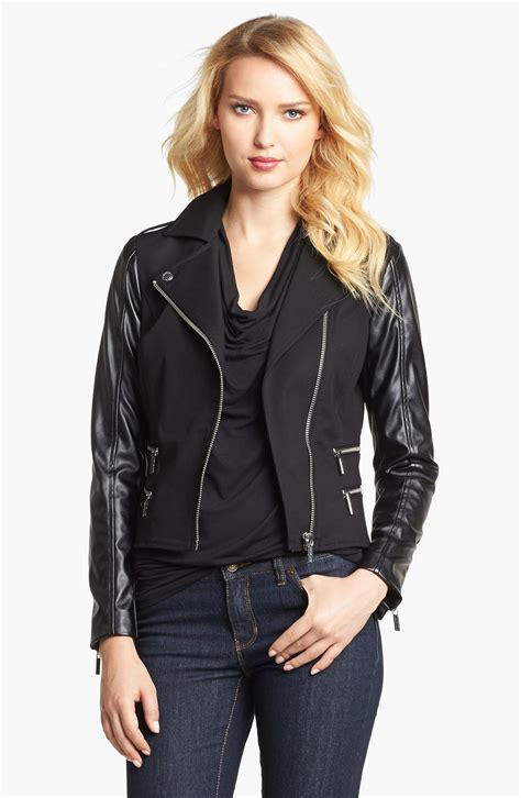 michael kors womens faux leather moto jacket|Michael Kors petite leather jacket.